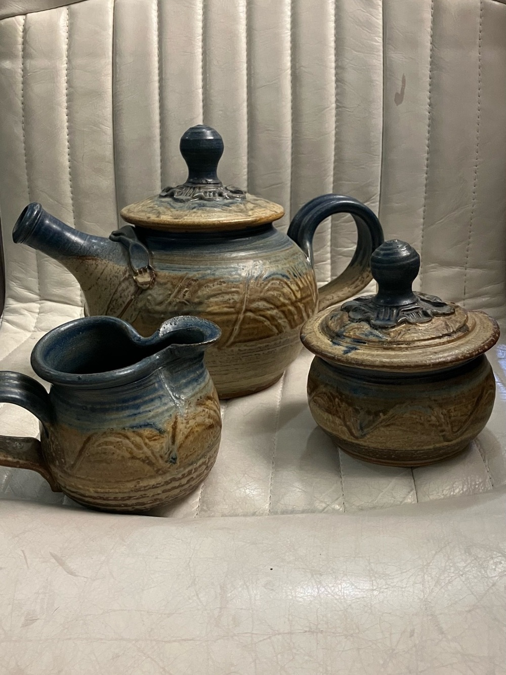 Blue, Brown, Tan Studio Pottery Tea Set